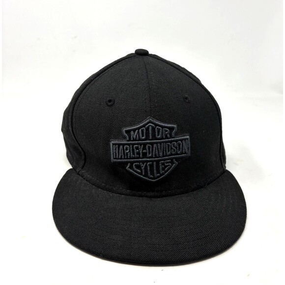 Harley-Davidson Motorcycles Fitted Hat Black 7 3/8 Solid New Era 59Fifty - Picture 1 of 5